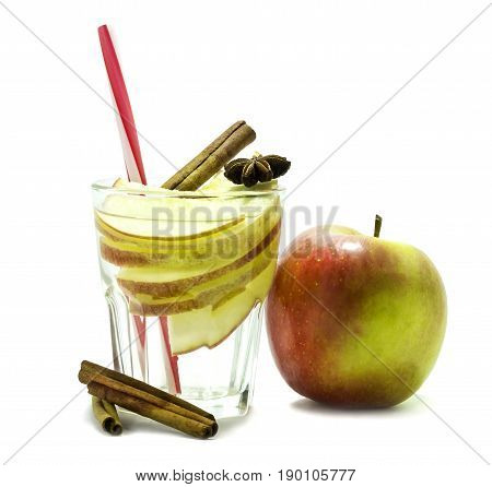Detox water with apple cinnamon and anise isolated on white background. Healthy lifestyle. Drinks for health