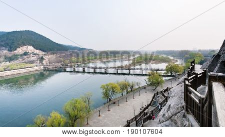 View With Bridge On Yi River And Longmen Grottoes