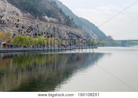 View Of Yi River And West Hill In Longmen Caves
