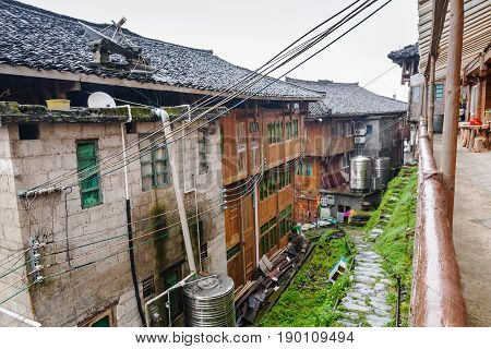 Houses In Tiantouzhai Village In Rainy Spring Day