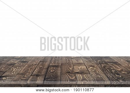 Empty wooden worktop perspective for product placement montage. Wooden worktop perspective. Wooden worktop surface. Rustic wooden table perspective. Large empty wooden worktop perspective. Wooden table texture background. Wooden table perspective.
