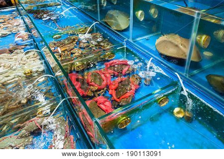 Crabs And Crayfishes In Fish Market In Guangzhou