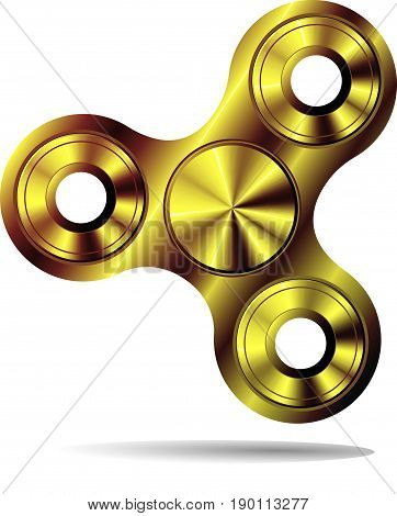 Fidget spinner icon - toy for stress relief and improvement of attention span. Filled gold metallic