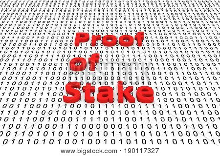 Proof of stake as a binary code 3D illustration