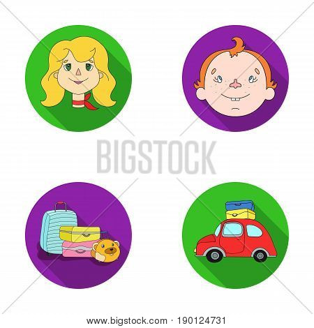 Camping, woman, boy, bag .Family holiday set collection icons in flat style vector symbol stock illustration .
