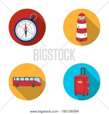 Vacation, travel, lighthouse, compass .Rest and travel set collection icons in flat style vector symbol stock illustration .