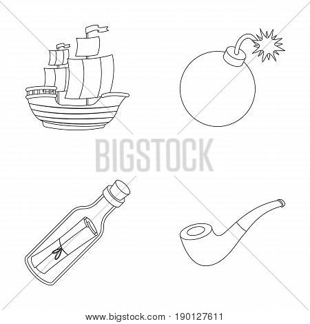 Pirate, bandit, ship, sail .Pirates set collection icons in outline style vector symbol stock illustration .