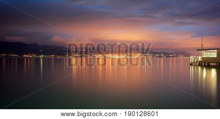 Nightfall at Pully by Lake Leman (Lake Geneva) in Switzerland