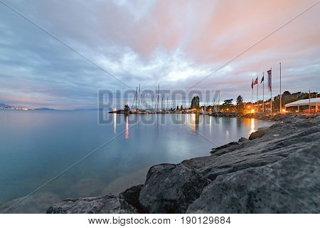 Nightfall at Pully by Lake Leman (Lake Geneva) in Switzerland