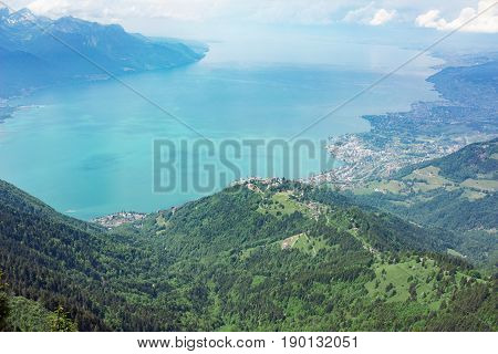 View from Rocher de Naye, Switzerland, towards Lake Leman.