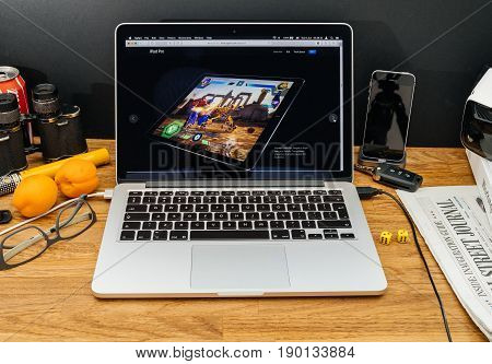 Paris France - June 6 2017: Apple Computers Website On Macbook Retina In Creative Environment Showca