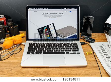 Paris France - June 6 2017: Apple Computers Website On Macbook Retina In Creative Environment Showca