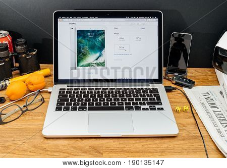 Paris France - June 6 2017: Apple Computers Website On Macbook Retina In Creative Environment Showca