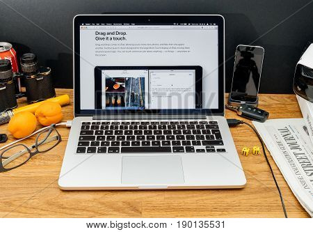 Paris France - June 6 2017: Apple Computers Website On Macbook Retina In Creative Environment Showca