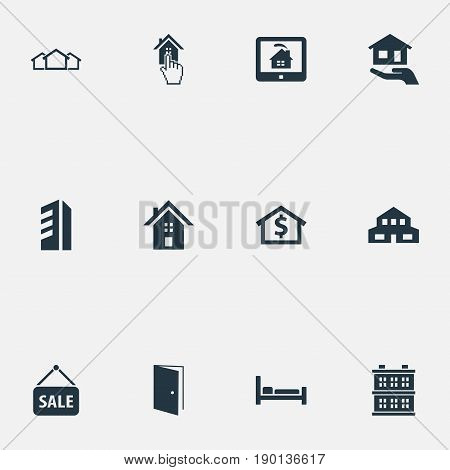 Vector Illustration Set Of Simple Real Icons. Elements Building, Structure, High-Rise And Other Synonyms Multistory, Houses And Database.