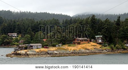 Oceanview houses on the island in Vancouver, Canada.
