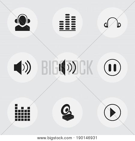Set Of 9 Editable Audio Icons. Includes Symbols Such As Sound, Sound Controlling, Earpiece And More. Can Be Used For Web, Mobile, UI And Infographic Design.