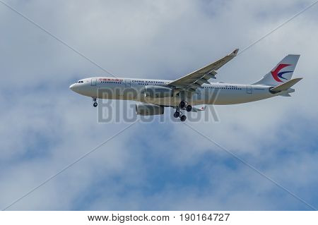 Richmond Canada - June 4, 2017, Jet aircraft in the morning going to YVR Airport