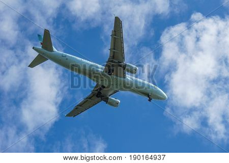 Richmond Canada - June 4, 2017, Jet aircraft in the morning going to YVR Airport
