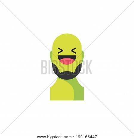 Laughing Green Smiley With Beard. Like Social Icon. Button For Expressing Social Emoji. Flat Vector