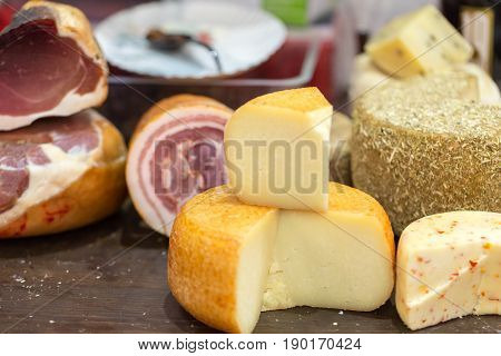 Italian different traditional ham and cheese at the store