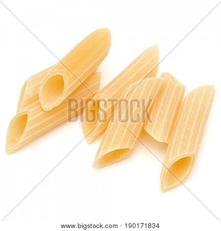 Italian pasta isolated on white background. Pennoni. Penne rigate.
