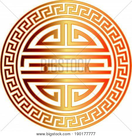 Chinese Longevity gold symbol character with scroll border for birthday celebration vector illustration