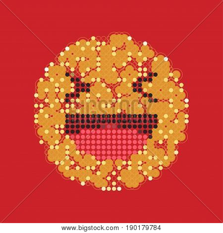 Laughing Yellow Smiley In Dots. Like Social Icon. Button For Expressing Social Emoji. Flat Vector Il
