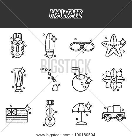 Hawaii flat icons set. Aloha Set concept. Vector illustration, EPS 10