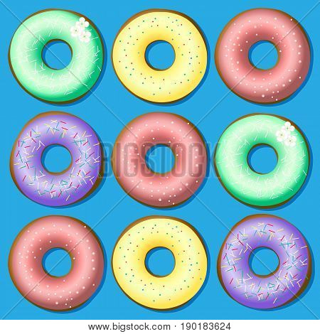 Bright vector illustration. A set of sweet donuts