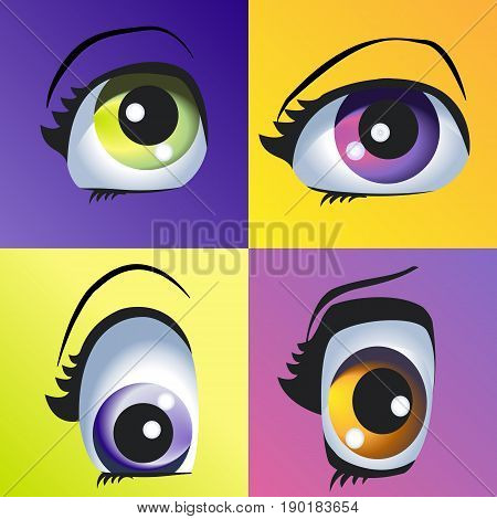 Beautiful vector illustration. Bright eyes of different colors