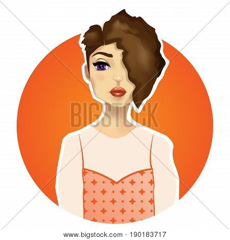 Bright vector illustration. Beautiful girl with big eyes red lips