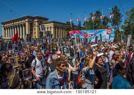 Almaty, Kazakhstan - May 9: Immortal Regiment March During The Victory Day Celebrations Victory In T