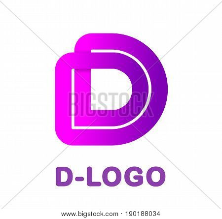 Abstract letter D - creative logo template vector illustration. Logo for corporate identity of company of ribbon, closed line of gradient color, tortuous path. Neon glowing letter. Typographical font. Graphic design elements.