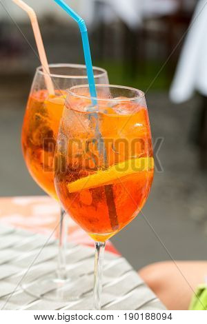 Traditional Spritz aperitif in a bar in Italy