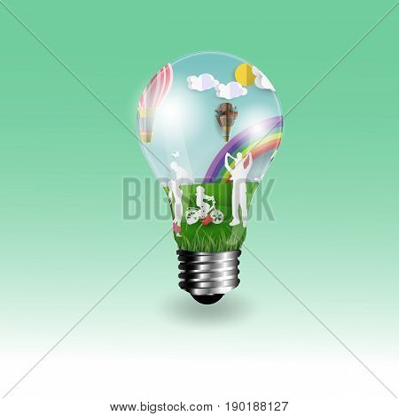 Eco happy family having fun concept paper cut stylevector