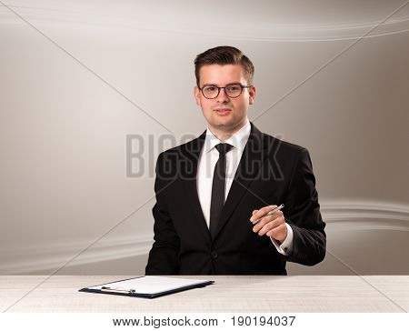 Televison presenter host in live show with blank background