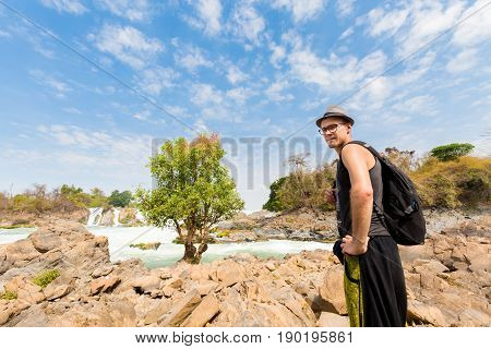 Tourist On Khone Phapheng Waterfall