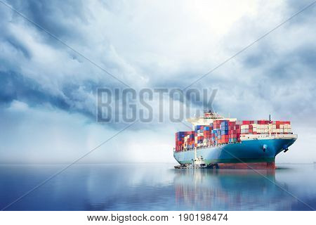 International Container Cargo ship in the ocean Freight Transportation Nautical Vessel