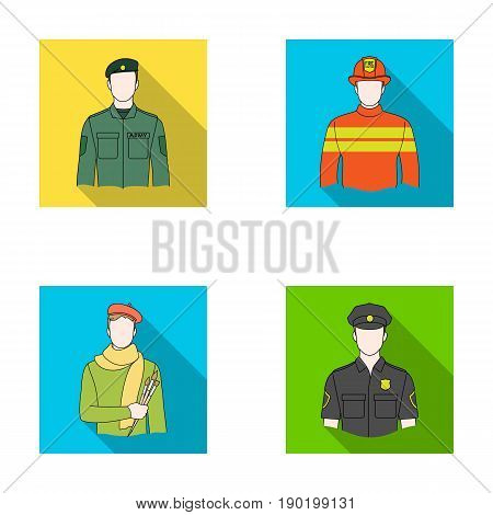 Military, fireman, artist, policeman.Profession set collection icons in flat style vector symbol stock illustration .