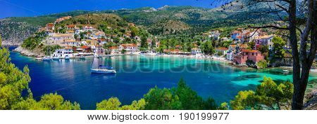  colorful Greece series - colorful Assos with beautiful bay. Kefalonia , Ionian islands