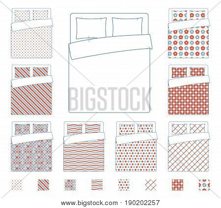 Linen and bedding, duvet vector textile patterns template. Textile pattern design blanket, illustration of fabric cover cloth for bed