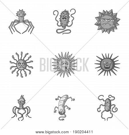 A set of pictures about bacteria and viruses. Germs that are harmful to humans. viruses and bacteria icon in set collection on monochrome style vector symbol stock  illustration.