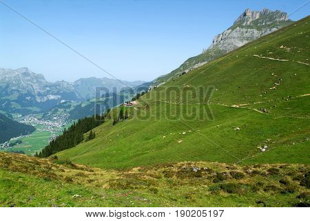 View of Engelberg valley from Fürenalp on the Swiss alps
