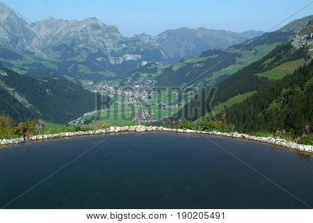 View of Engelberg valley from Fürenalp on the Swiss alps