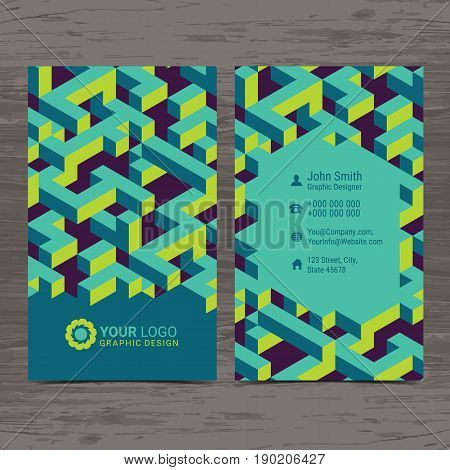 Double sided creative Business card design layout template with Isometric cubes pattern.