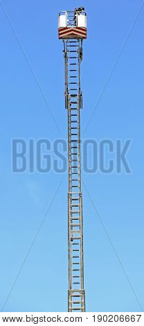 Basket With Aerial Platform Over The Very Long Special Ladder Of