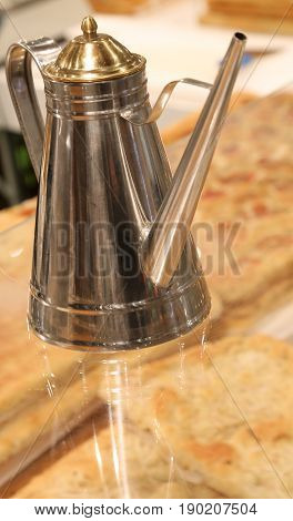 Steel Oil Cruet In A Neapolitan Pizzeria To Season The Pizza
