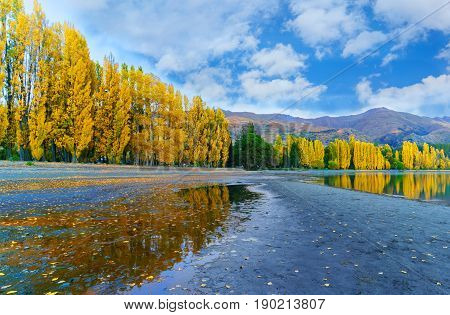 View of Lake Wanaka with reflection in the morning Wanaka South Island of New Zealand