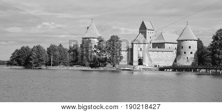 TRAKAI LITHUANIA SEPTEMBER 14 2015: Trakai Island Castle is an island castle located in Trakai, Lithuania on an island in Lake Galve. The castle is sometimes referred to as 